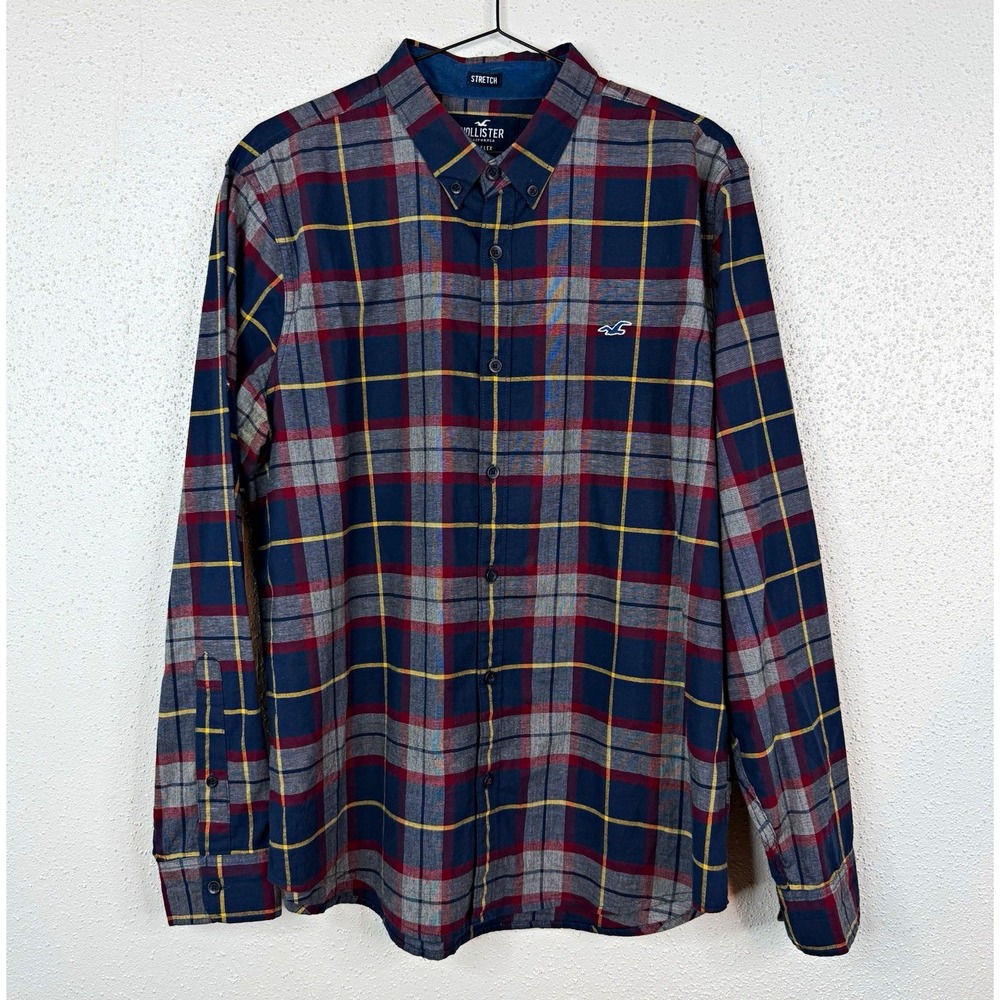 Hollister Epic Flex Men's Plaid Stretch Button-Down Long Sleeve Shirt XL